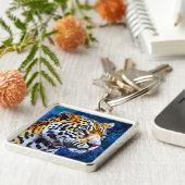 Porte-clés Léopard sur fond bleu (Côté)