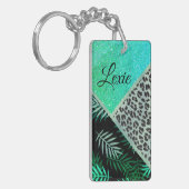 Porte-clés Léopard Turquoise tropical personnalisé (Devant gauche)
