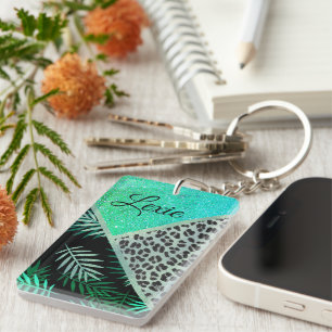 Porte-clés Léopard Turquoise tropical personnalisé
