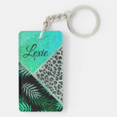 Porte-clés Léopard Turquoise tropical personnalisé (Dos)