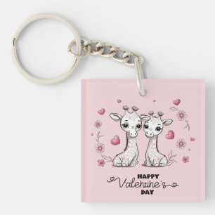 Porte-clés Les amateurs de Giraffe de Cartoon mignonne Coeurs