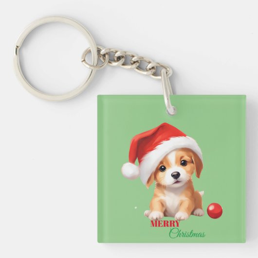 Porte-clés Les animaux mignons chiot d'hiver Chien Père Noël (Devant)