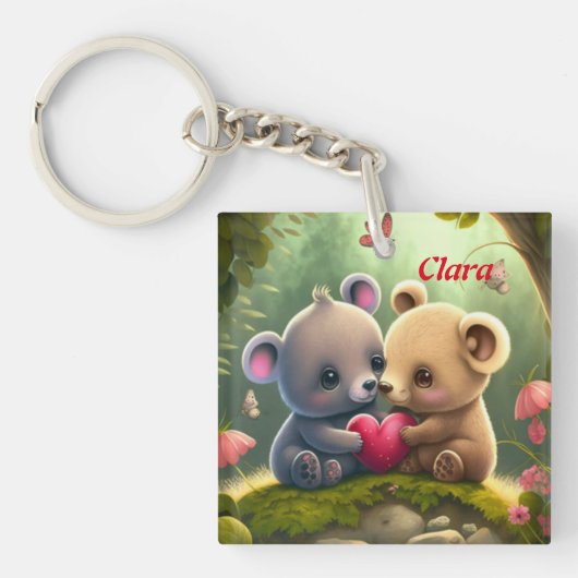 Porte-clés Les animaux mignons en amour (Devant)