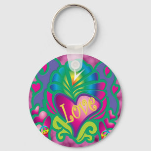Porte-clés les années 70 amour floral