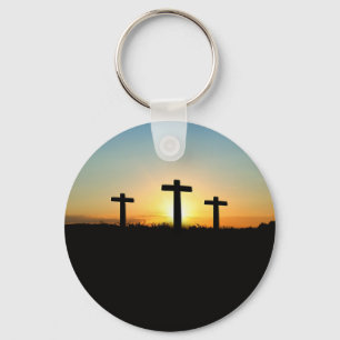 Porte-clés Les croix de crucifixion au coucher du soleil