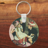 Porte-clés Les enfants vintages jouent à la queue sur l'âne (Recto)