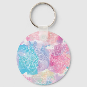 Porte-clés Les mandalas d'aquarelle colorés éclabousse le