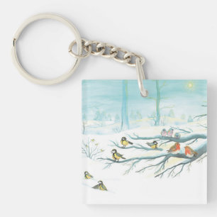 Porte-clés Les oiseaux forestiers en hiver