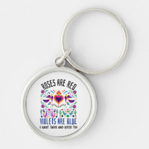 Porte-clés Les roses sont rouges avec un joli motif art mexic