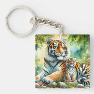 Porte-clés Les tigres dans une peinture luxuriante au paradis