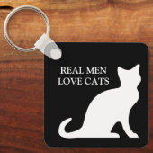 Porte-clés Les vrais hommes aiment les chats noir et blanc ré (Recto)