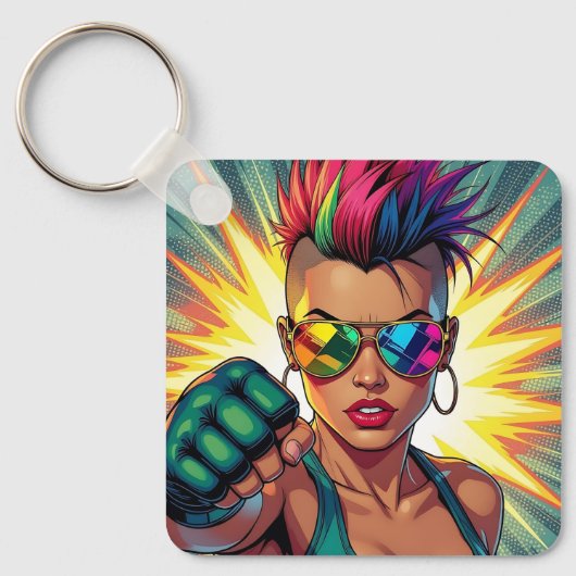 Porte-clés Lesbienne LGBT Mohawk Uppercut Pop Art (Recto)