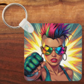 Porte-clés Lesbienne LGBT Mohawk Uppercut Pop Art (Recto)
