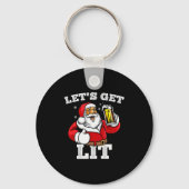 Porte-clés Let's Get Lit Santa Claus Drinking Beer Christmas  (Recto)