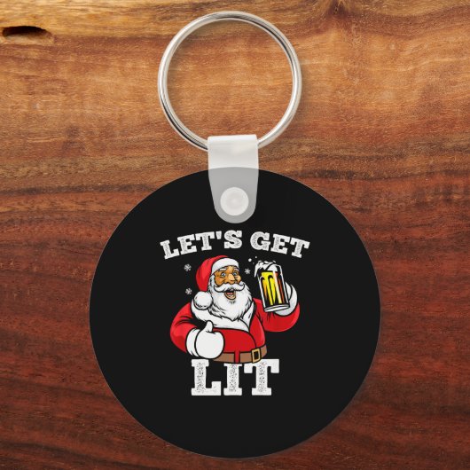 Porte-clés Let's Get Lit Santa Claus Drinking Beer Christmas  (Recto)