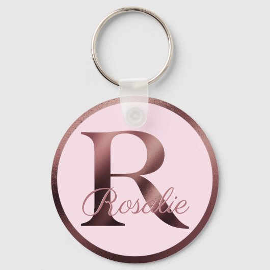 Porte-clés Letter R Stylish Pink Metallic Rose Gold Monogram  (Recto)
