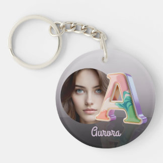 Porte-clés Lettre A avec finition or pastel marbré + photo pe