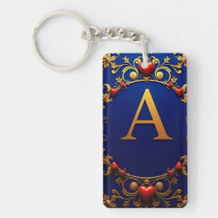 Porte-clés Lettre A dorée avec détails d'accent de cœur ✨