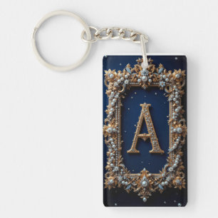 Porte-clés Lettre A dorée ornée de bijoux