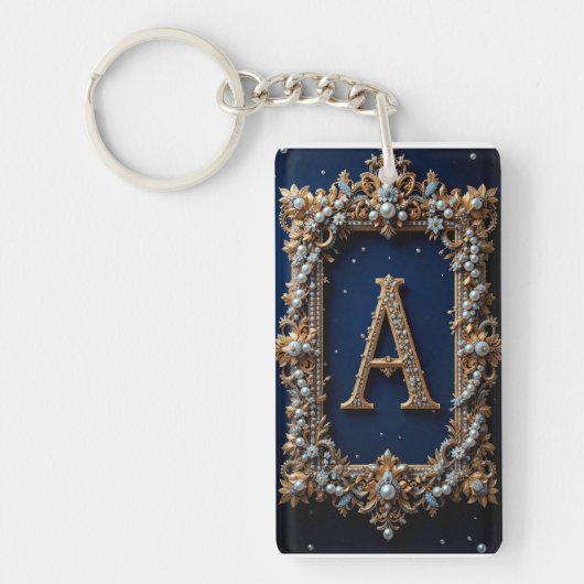 Porte-clés Lettre A dorée ornée de bijoux (Devant)