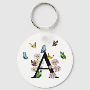 Porte-clés Lettre A Floral Butterfly Monogramme initial