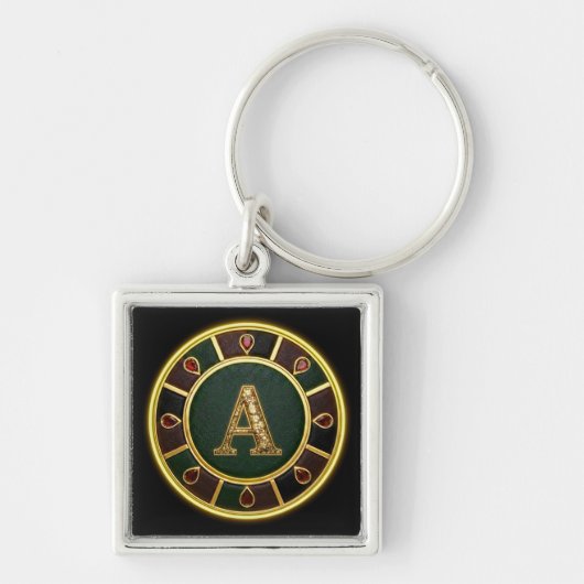 Porte-clés Lettre A, médaillon de monogramme orné (Devant)