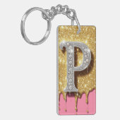 Porte-clés Lettre à monogramme doré P Cadeau initial diamant  (Devant gauche)