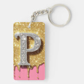 Porte-clés Lettre à monogramme doré P Cadeau initial diamant  (Dos)