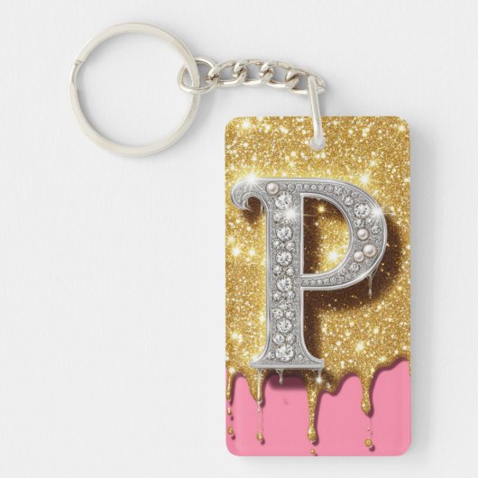 Porte-clés Lettre à monogramme doré P Cadeau initial diamant  (Devant)