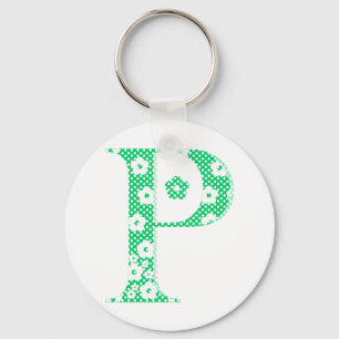 Porte-clés lettre à motifs floraux P (vert & points)