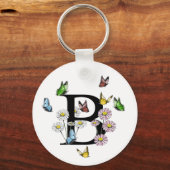 Porte-clés Lettre B Monogramme de papillon floral initial (Recto)