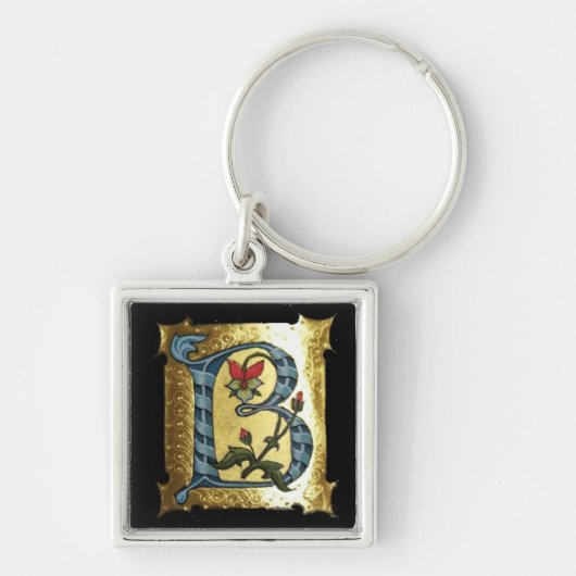 PORTE-CLÉS LETTRE BLEUE OR B AVEC MONOGRAM FLEURS (Devant)