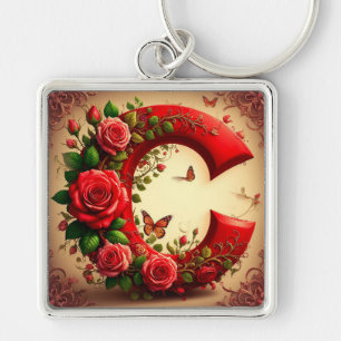 Porte-clés Lettre C élégante en rouge par Roses et Papillon