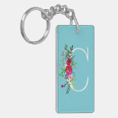 Porte-clés Lettre C Monogramme Initial Fleurs Couleur Personn (Devant gauche)