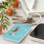 Porte-clés Lettre C Monogramme Initial Fleurs Couleur Personn (Devant droit)