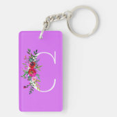 Porte-clés Lettre C Monogramme Initial Fleurs Couleur Personn (Dos)