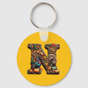 Porte-clés Lettre cadeau N style Thanksgiving
