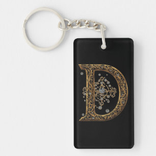 Porte-clés Lettre D dorée avec embellissement baroque de pier