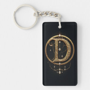 Porte-clés Lettre D dorée avec pierres précieuses embellissem