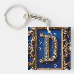 Porte-clés Lettre D Ornée Dorée avec des Bijoux