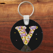 Porte-clés Lettre de fleurs V (Recto)