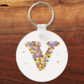 Porte-clés Lettre de fleurs V (Recto)