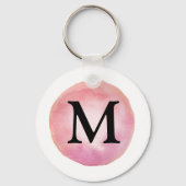 Porte-clés Lettre de nom d'aquarelle rose Monogramme Cercle (Recto)