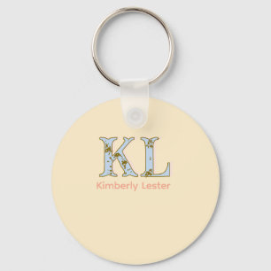 Porte-clés lettre de nom monogramme pêche rétro pastel gras