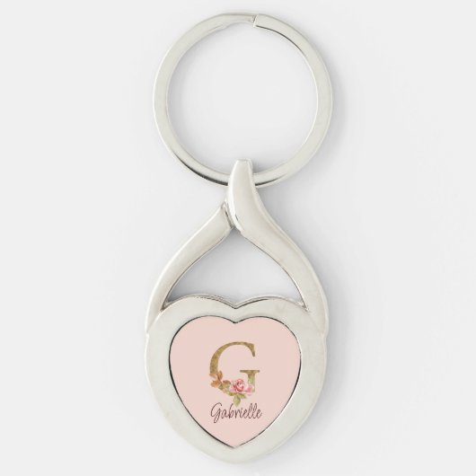 Porte-clés Lettre de nom personnalisée G Rose blush doré à fe (Devant)