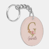 Porte-clés Lettre de nom personnalisée G Roses roses blush fe (Devant gauche)