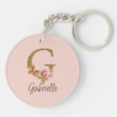 Porte-clés Lettre de nom personnalisée G Roses roses blush fe (Dos)