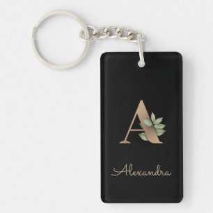Porte-clés LETTRE D'OR MONOGRAPHIQUE BOtanique Élégante A