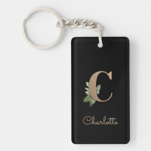 Porte-clés LETTRE D'OR MONOGRAPHIQUE BOtanique Élégante C