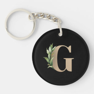 Porte-clés LETTRE D'OR MONOGRAPHIQUE BOtanique Élégante G
